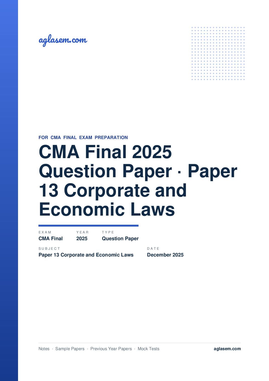 CMA Final December 2025 Question Paper Paper 13 Corporate and Economic Laws - Page 1 of 9