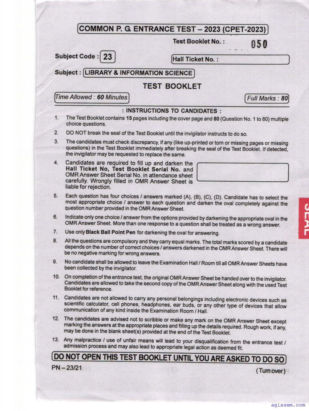 Odisha CPET 2023 Question Paper Library Information Science - Page 1 of 16