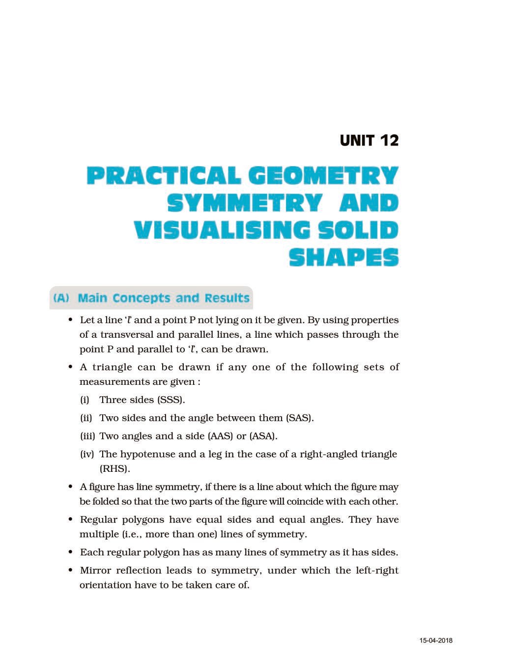 NCERT Exemplar Class 07 Maths Unit 12 Practical Geometry Symmetry Visualising Solid Shapes - Page 1