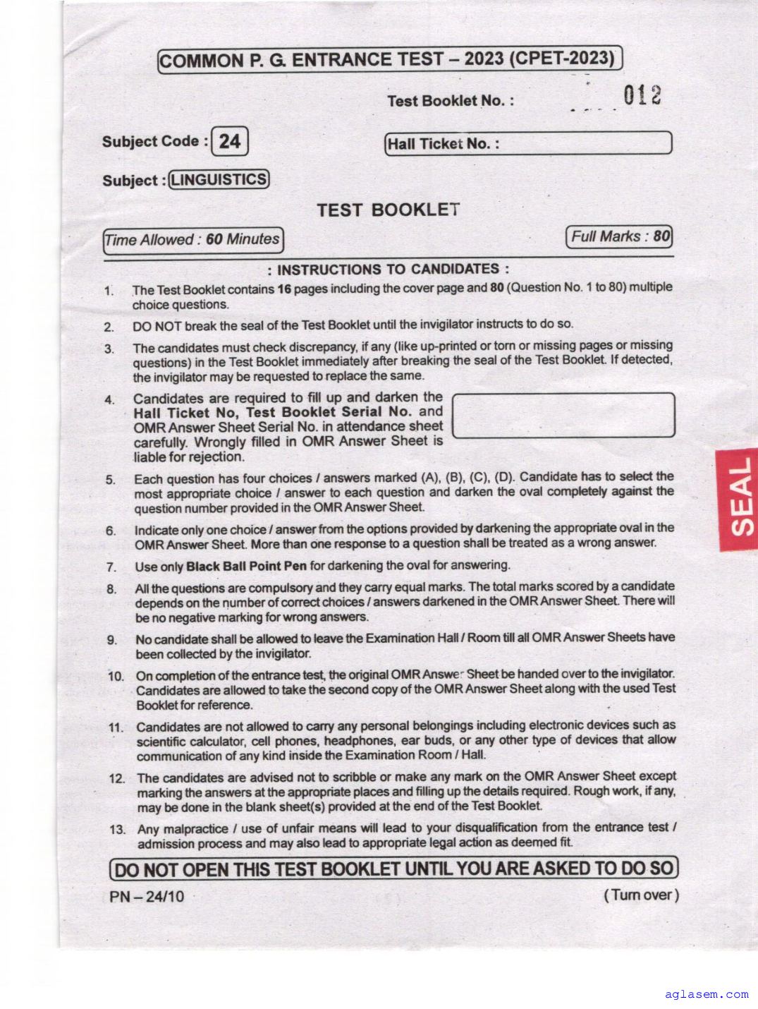 Odisha CPET 2023 Question Paper Linguistics - Page 1 of 16