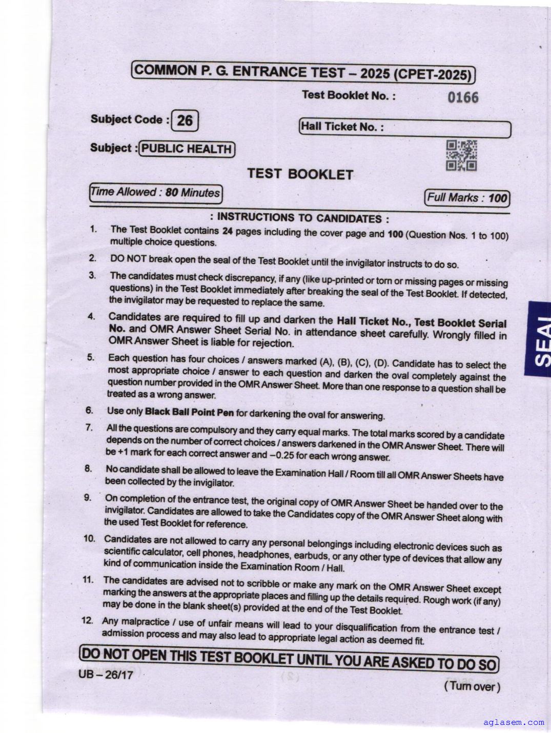 Odisha CPET 2025 Question Paper Public Health - Page 1 of 24