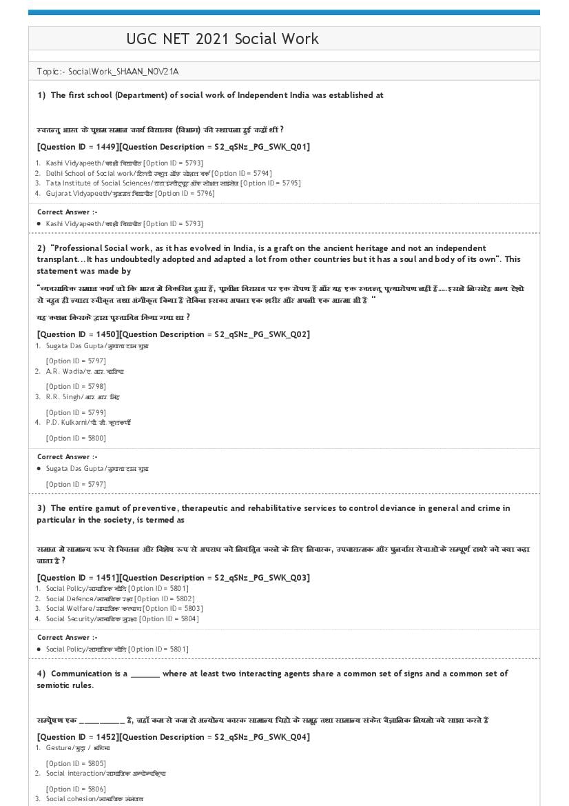 UGC NET 2021 Question Paper Social Work - Page 1