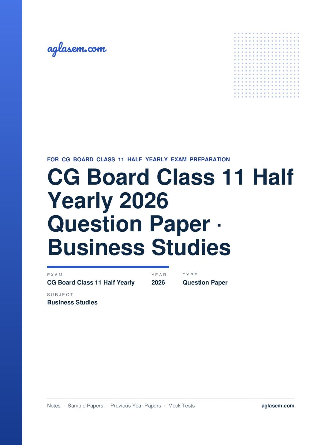 CG Board Class 11 Half Yearly Question Paper 2026 Business Studies - Page 1 of 3