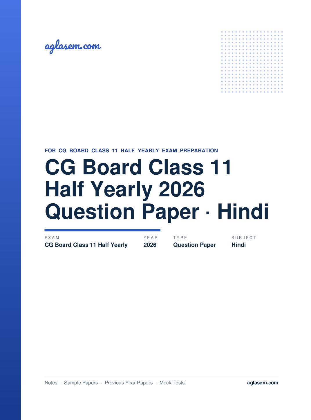 CG Board Class 11 Half Yearly Question Paper 2026 Hindi - Page 1 of 4