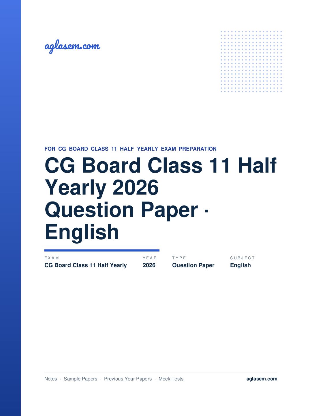 CG Board Class 11 Half Yearly Question Paper 2026 English - Page 1 of 6