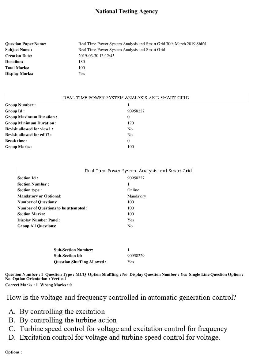 ARPIT 2019 Question Paper for Real Time Power System Analysis and Smart Grid Shift 1 - Page 1 of 39