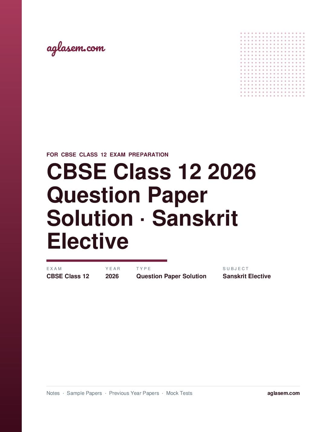 CBSE Class 12 Question Paper 2026 Solution Sanskrit Elective - Page 1 of 10