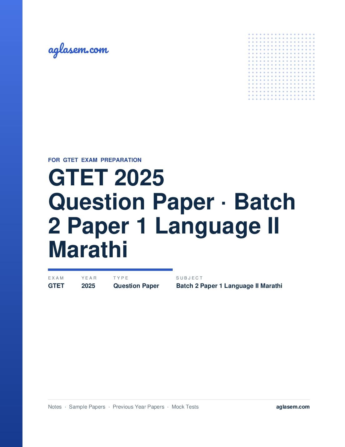 GTET 2025 Question Paper Batch 2 Paper 1 Language II Marathi - Page 1 of 51