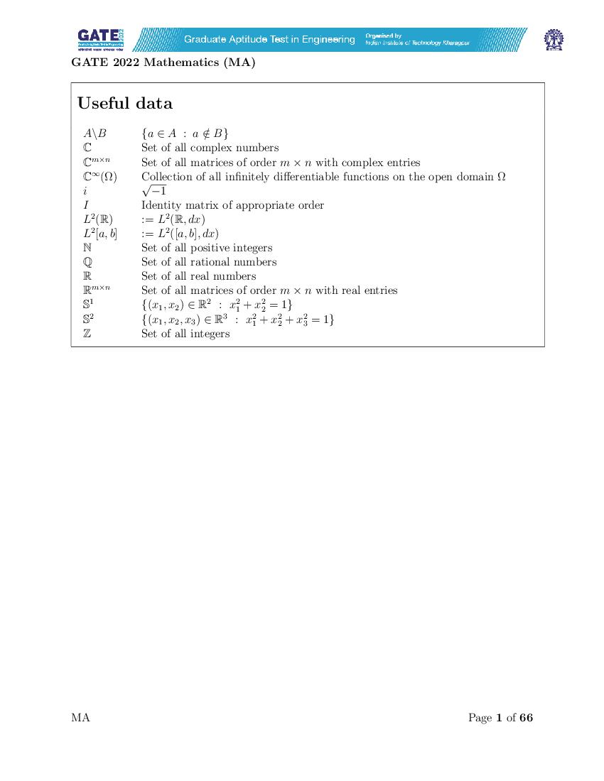 GATE 2022 Official Question Paper for MA