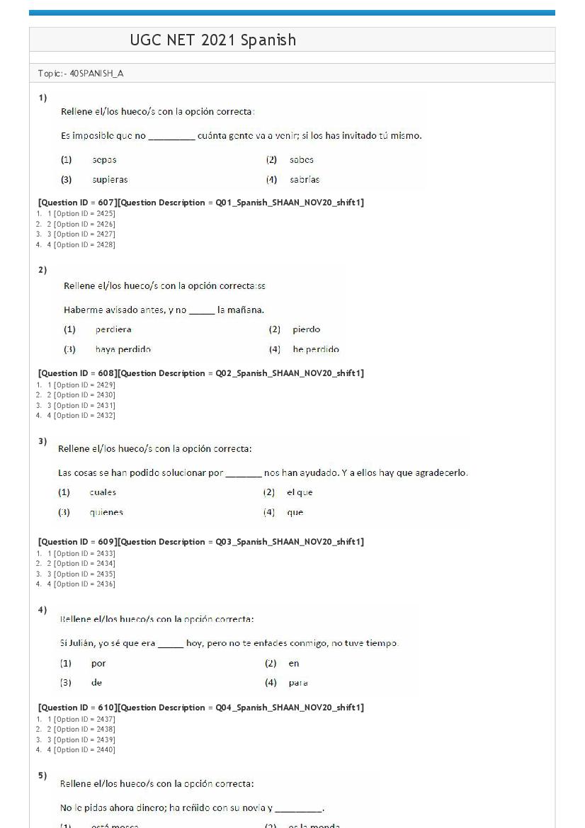 UGC NET 2021 Question Paper Spanish Shift 1 - Page 1