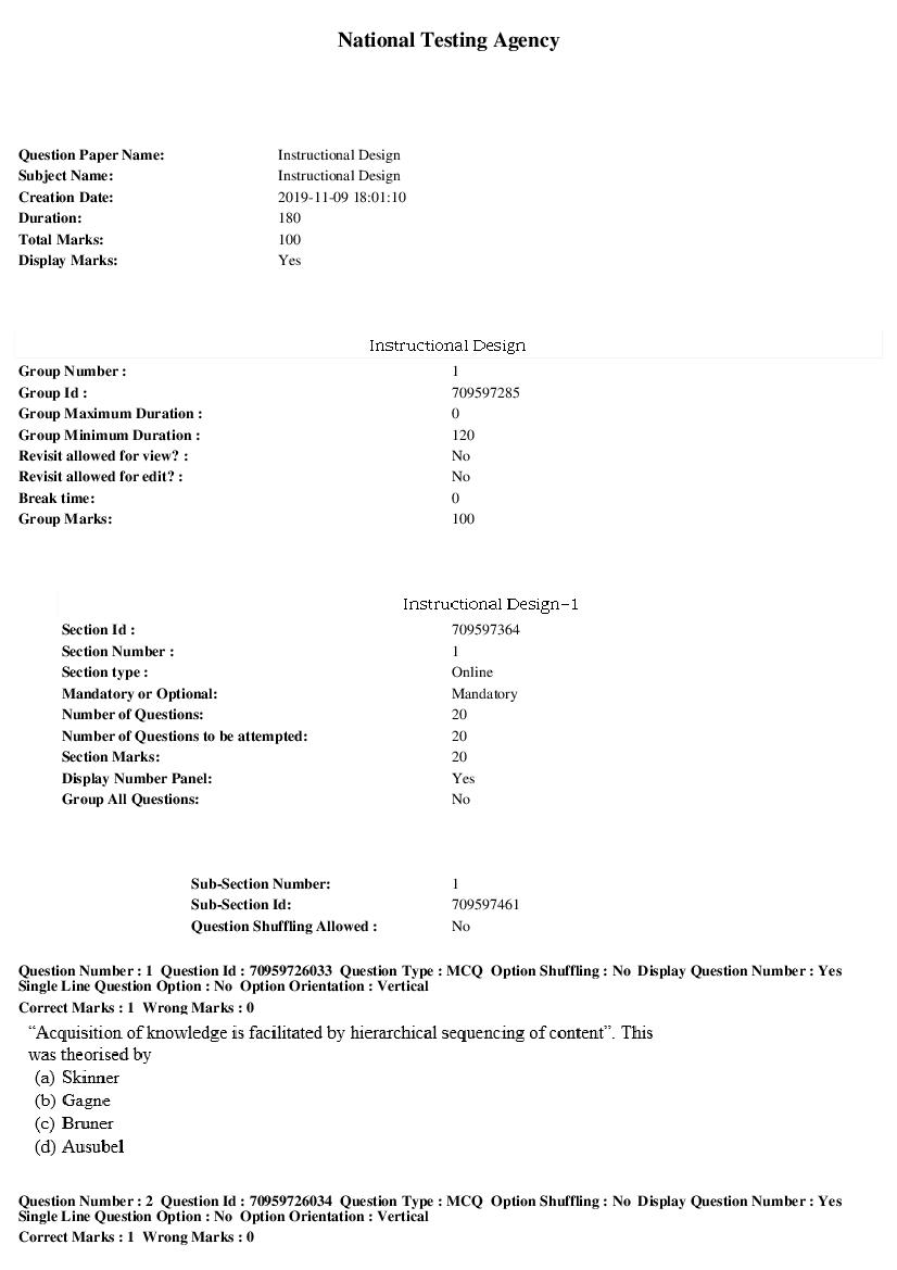 SWAYAM 2019 Question Paper Instructional Design - Page 1 of 7