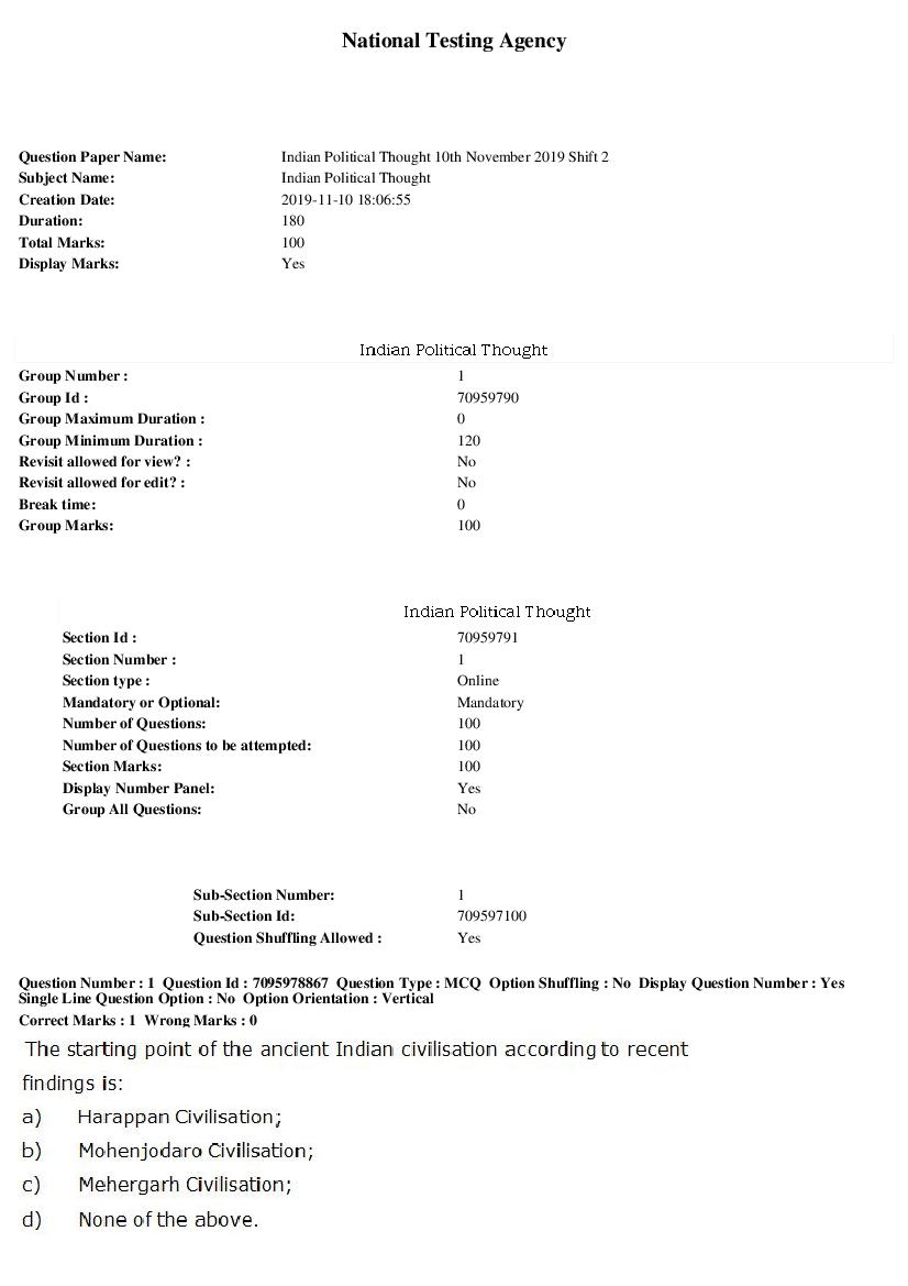 SWAYAM 2019 Question Paper Indian Political Thought - Page 1 of 24