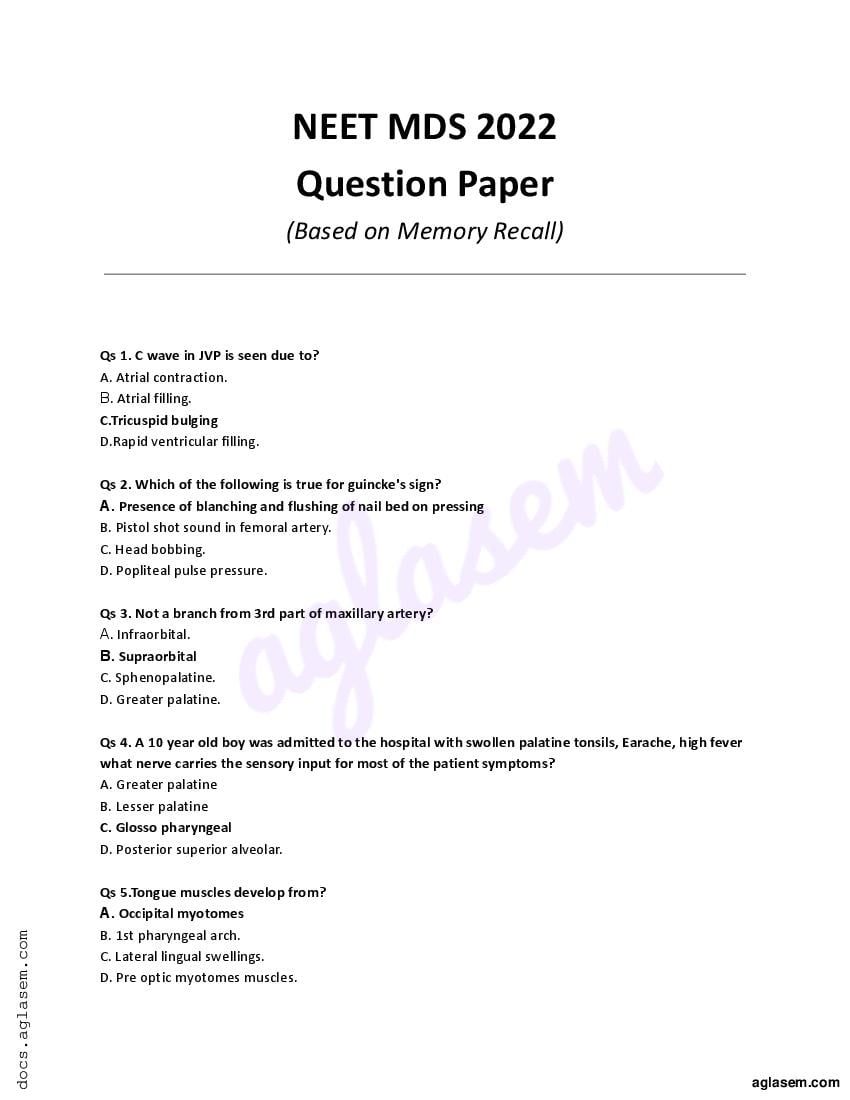 NEET MDS 2022 Question Paper - Page 1