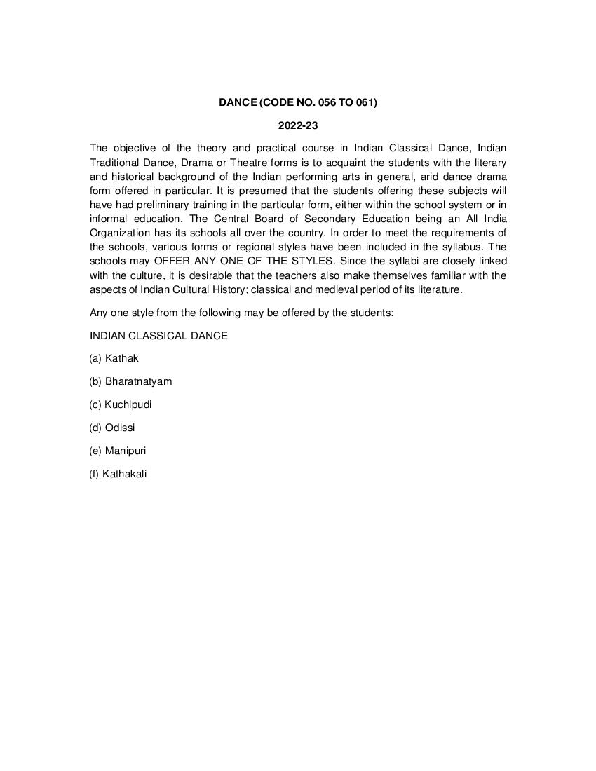 CBSE Class 11 Syllabus 2022-23 Indian Classical Dances - Page 1 of 12