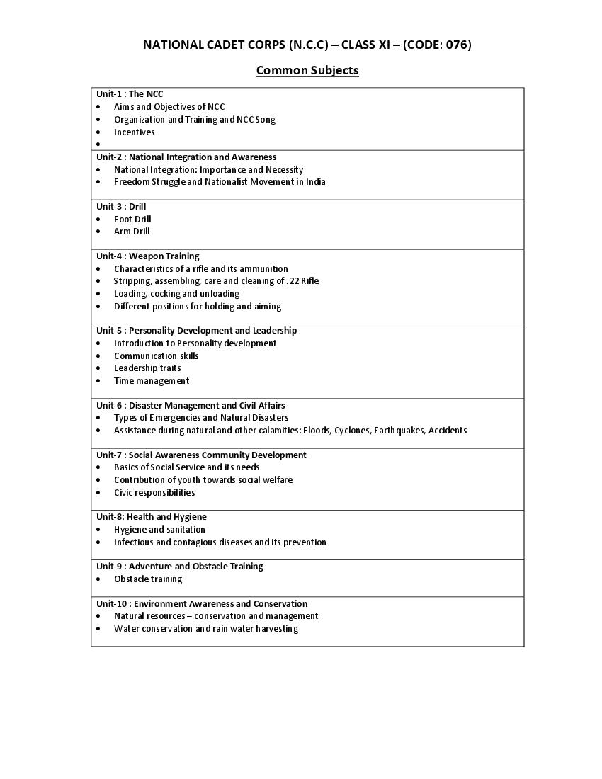 CBSE Class 11 Syllabus 2022-23 NCC - Page 1 of 4