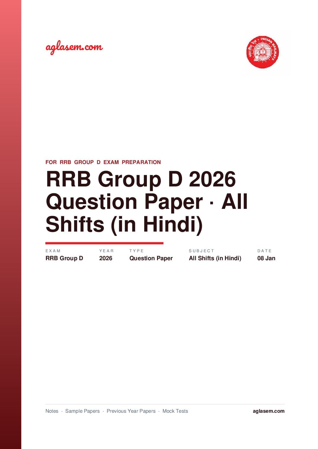 RRB Group D 2026 Question Paper 08 Jan All Shifts (in Hindi) - Page 1 of 51