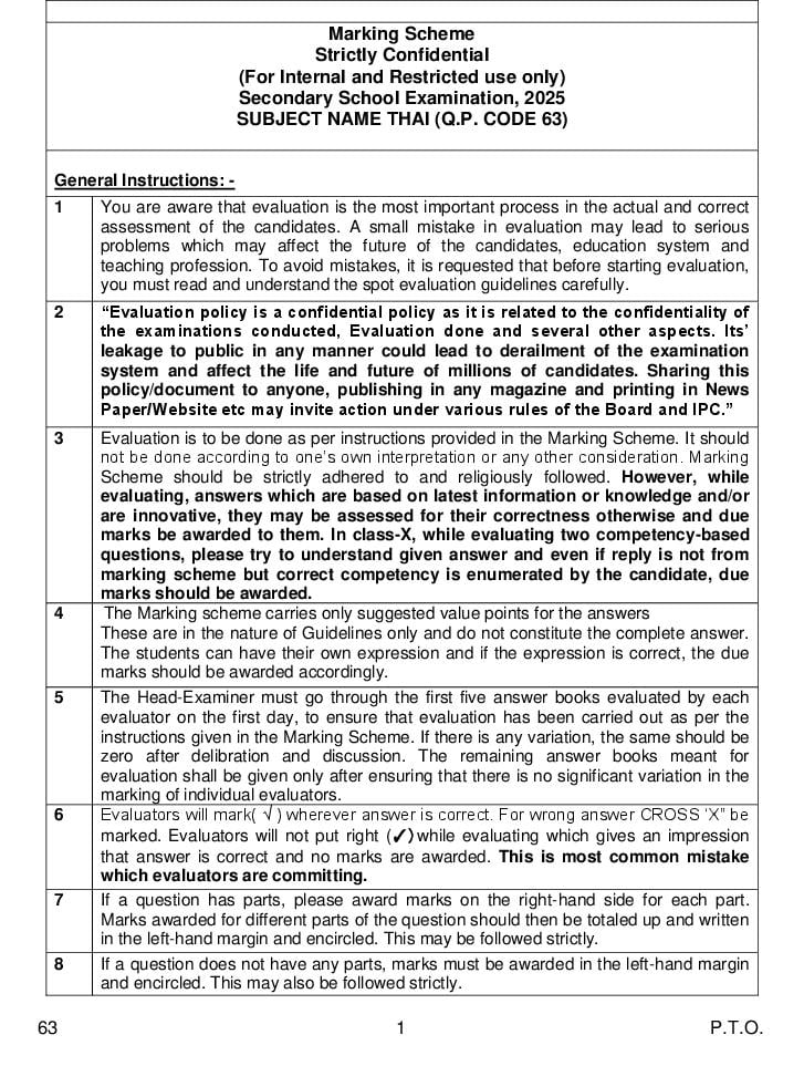 CBSE Class 10 Question Paper 2025 Solution Thai - Page 1