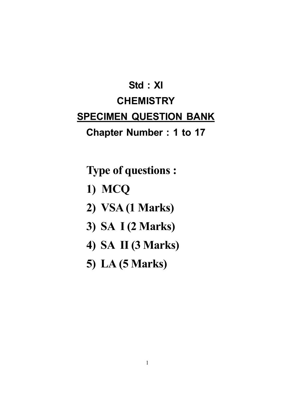 Maharashtra Board Class 11 Question Bank of Chemistry - Page 1