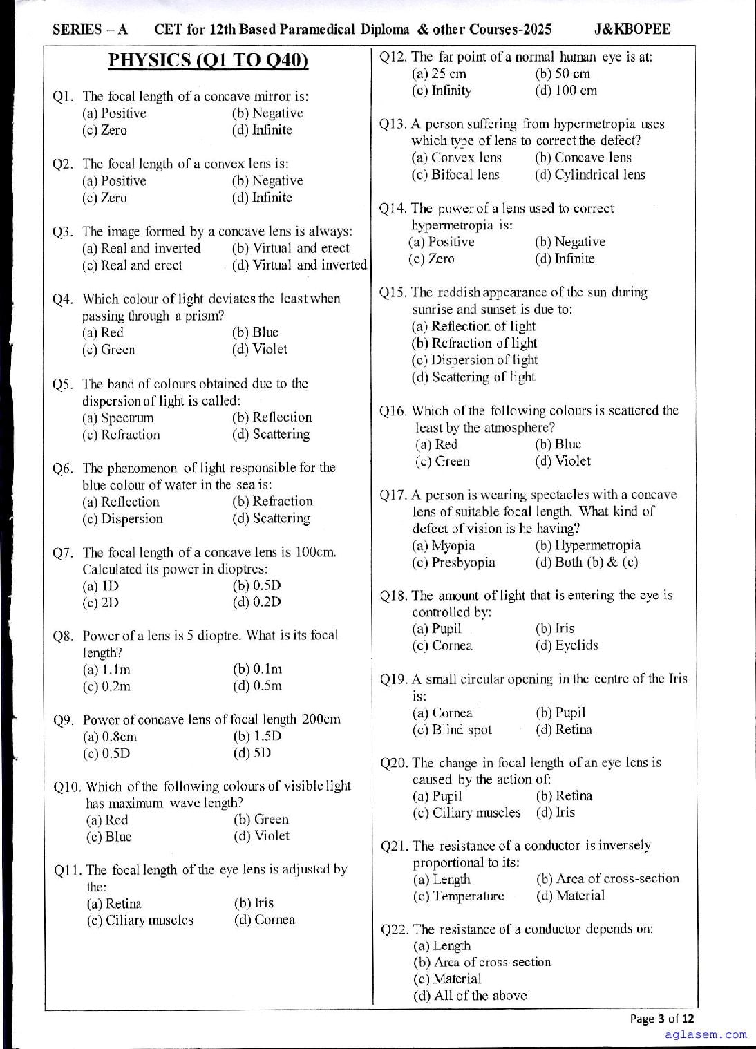 JK Paramedical 2025 Question Papers PDF with Answer Keys (4 PDFs)