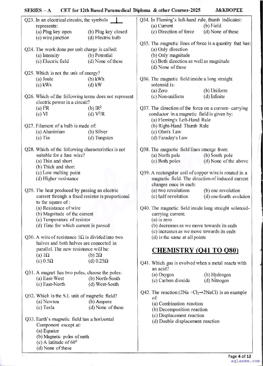 JK Paramedical 2025 Question Papers PDF with Answer Keys (4 PDFs)