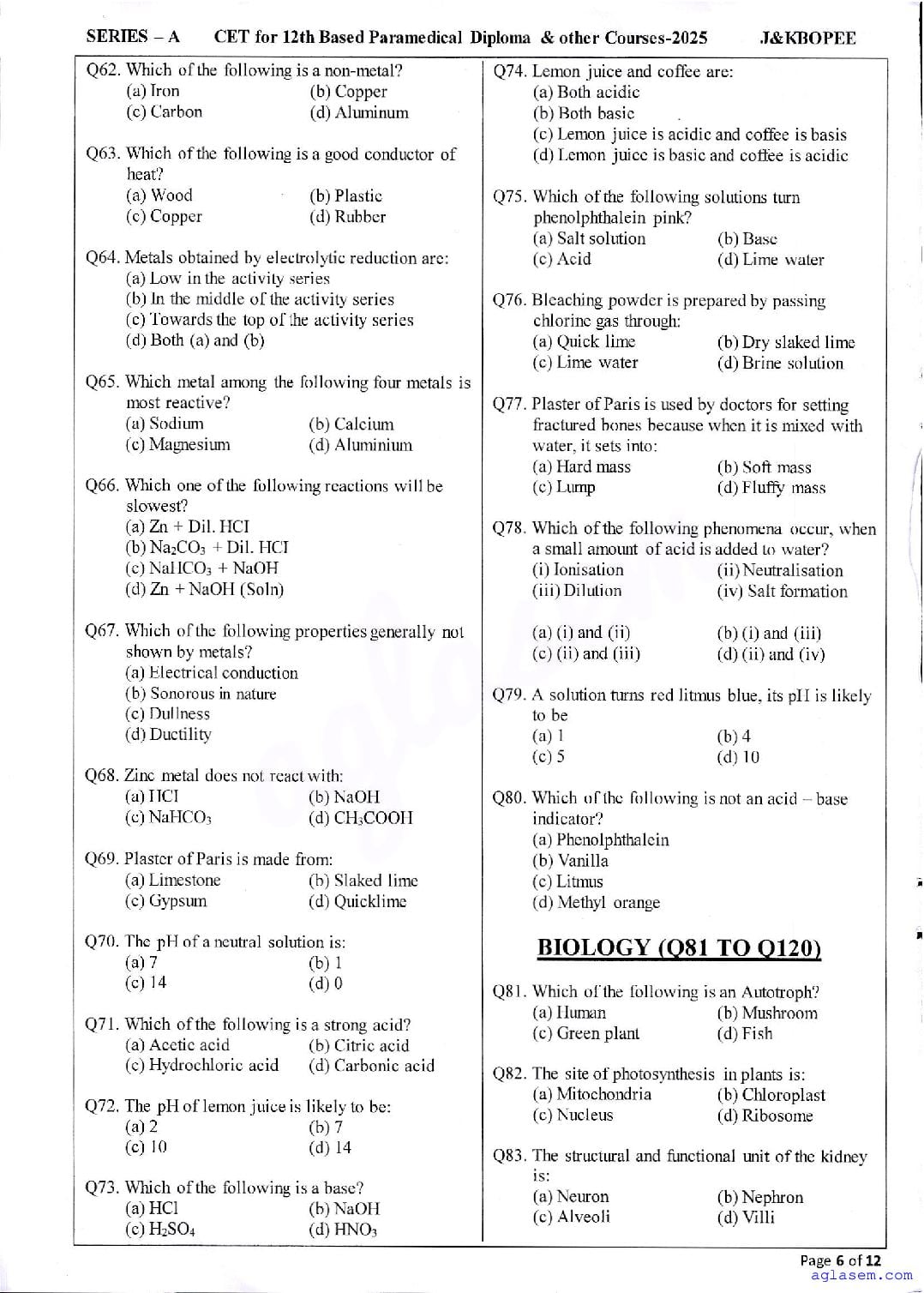 JK Paramedical 2025 Question Papers PDF with Answer Keys (4 PDFs)