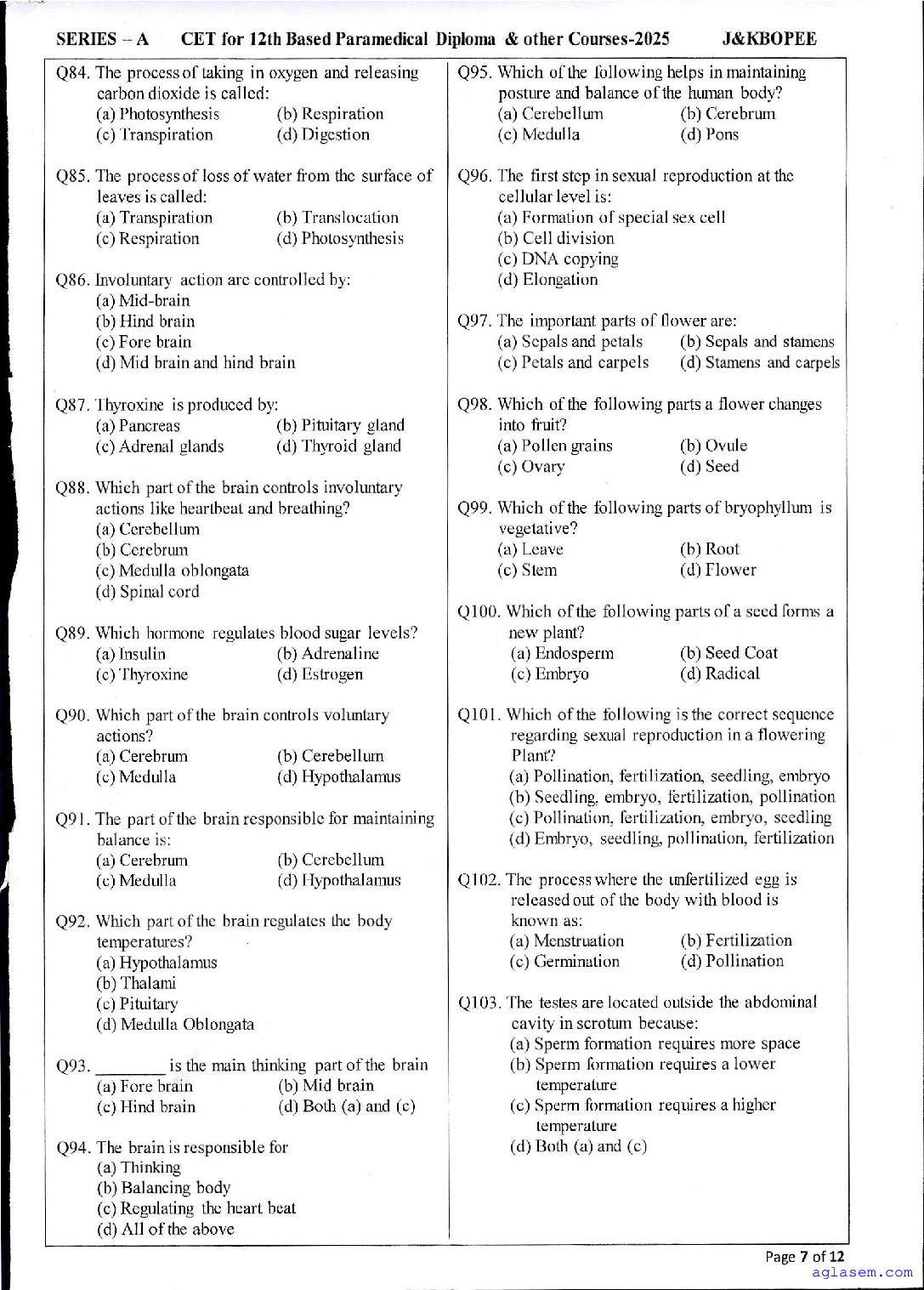 JK Paramedical 2025 Question Papers PDF with Answer Keys (4 PDFs)