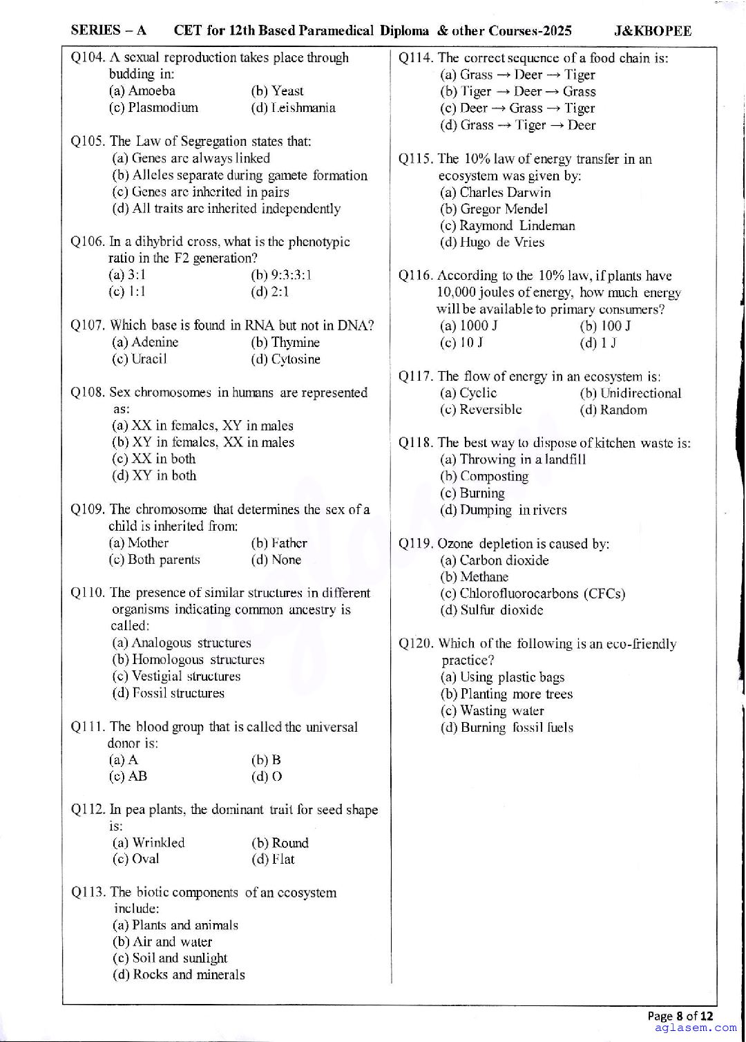 JK Paramedical 2025 Question Papers PDF with Answer Keys (4 PDFs)