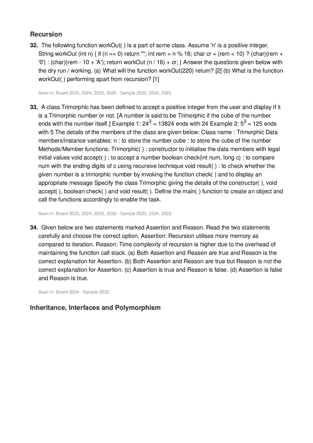ISC Class 12 Computer Science Important Questions 2027 (PDF)