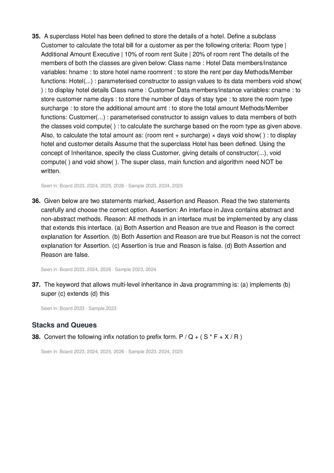 ISC Class 12 Computer Science Important Questions 2027 (PDF)