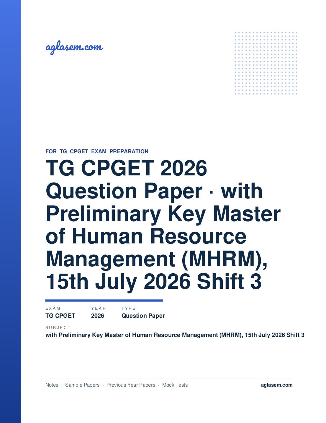 TG CPGET 2026 Question Paper with Preliminary Key Master of Human Resource Management (MHRM), 15th July 2026 Shift 3 - Page 1 of 26