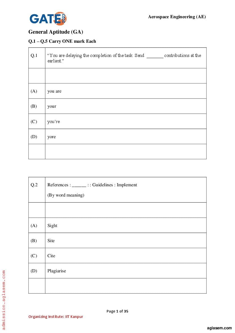 GATE 2023 Question Papers PDF with Answer Keys (29 Papers)