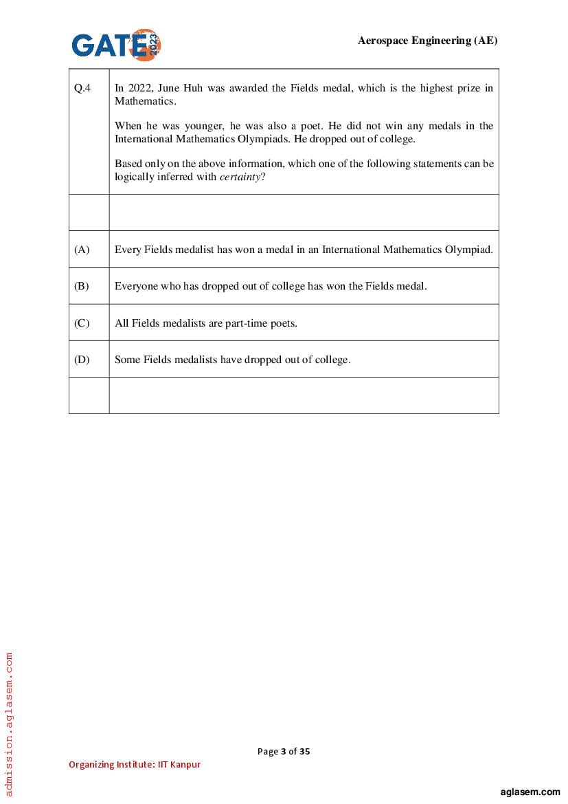 GATE 2023 Question Papers PDF with Answer Keys (29 Papers)