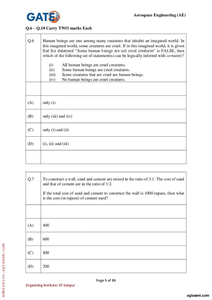 GATE 2023 Question Papers PDF with Answer Keys (29 Papers)