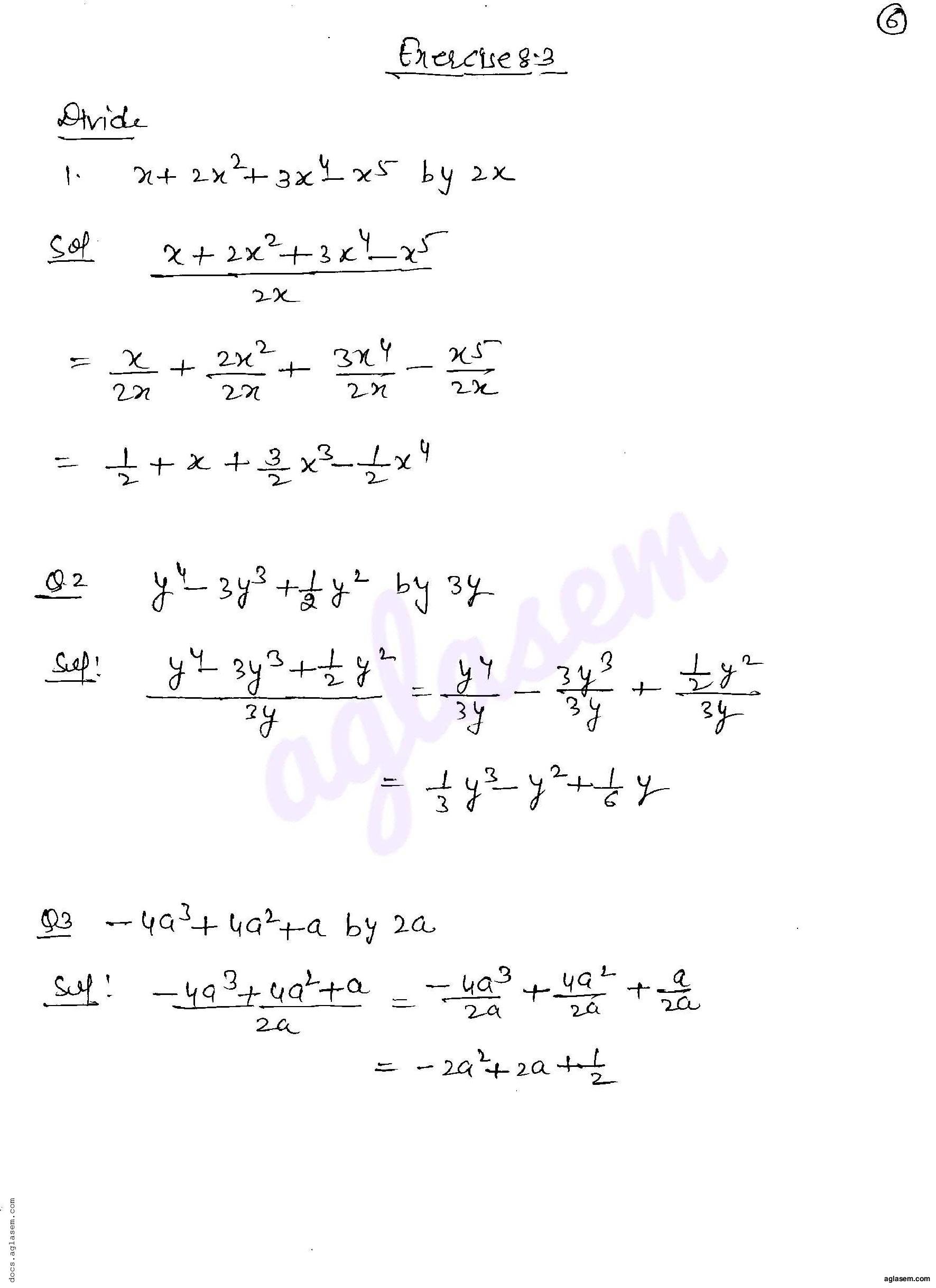 RD Sharma Solutions Class 8 Chapter 8 Division of Algebraic Expressions Exercise 8.3 - Page 1