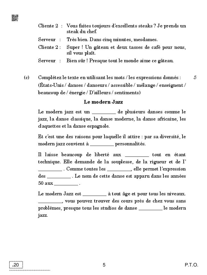 Cbse Class 10 French Question Paper