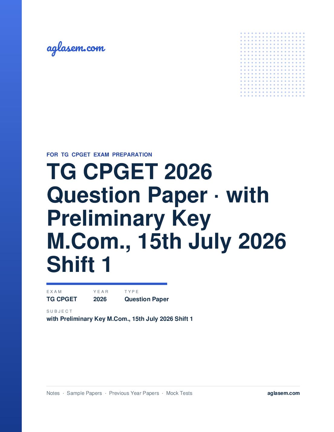 TG CPGET 2026 Question Paper with Preliminary Key M.Com., 15th July 2026 Shift 1 - Page 1 of 53