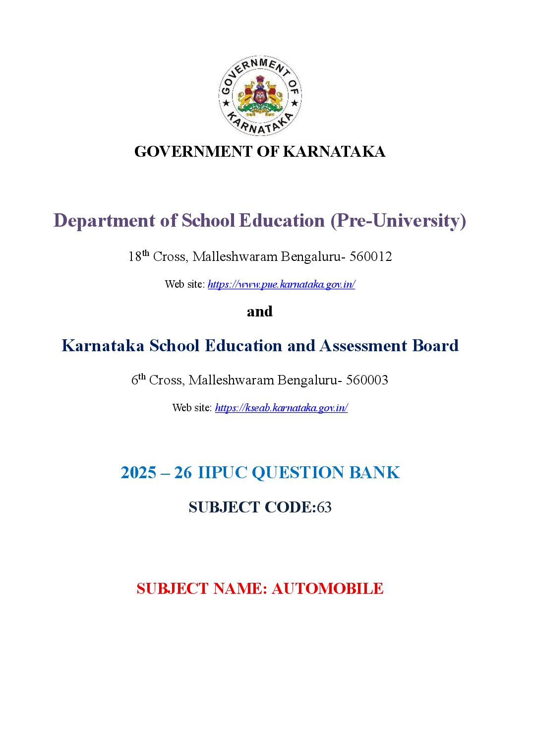 Karnataka 2nd PUC Question Bank 2026 Automobile - Page 1 of 43