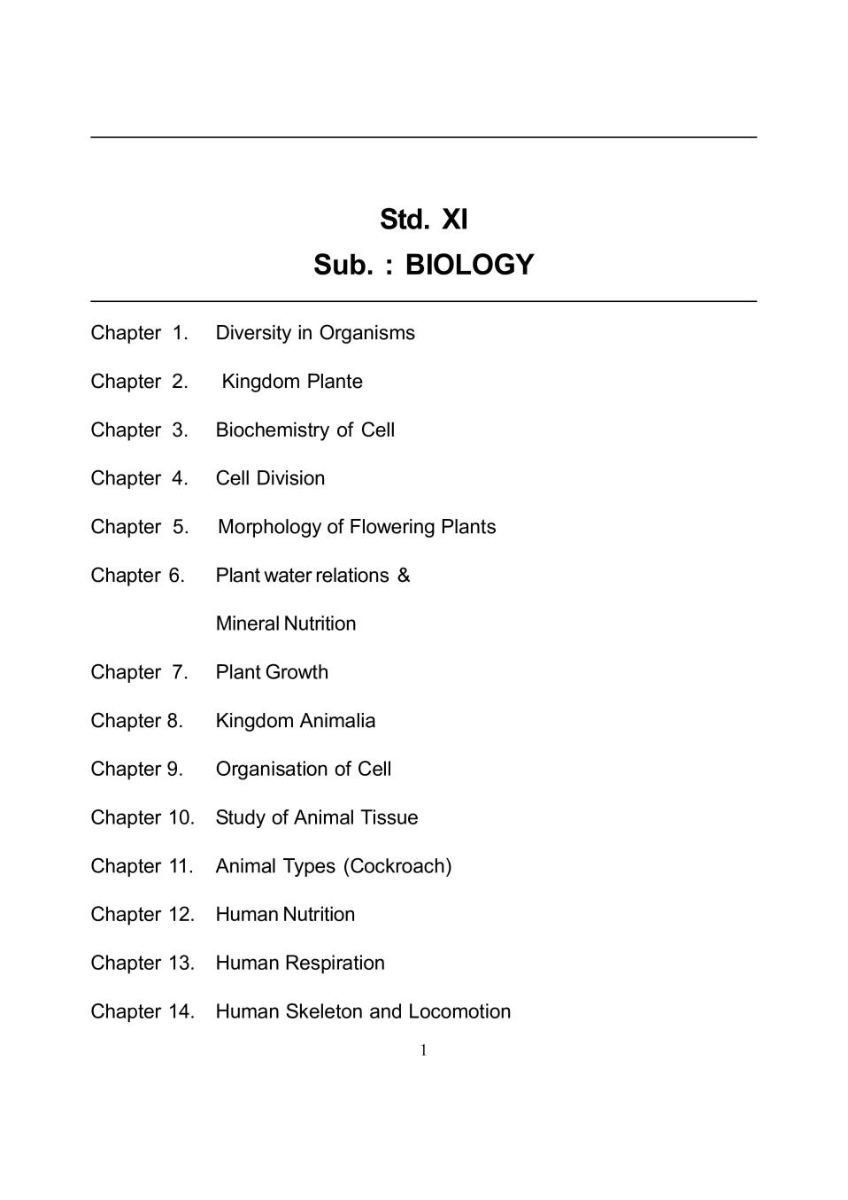 Maharashtra Board Class 11 Question Bank of Biology - Page 1