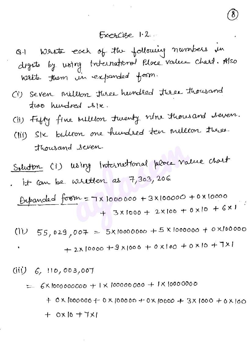 RD Sharma Solutions Class 6 Chapter 1 Knowning Our Numbers Exercise 1.2 - Page 1