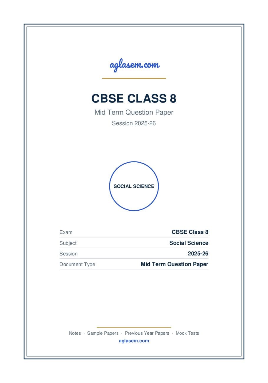 Class 8 Mid Term Question Paper 2025-26 Social Science - Page 1 of 9