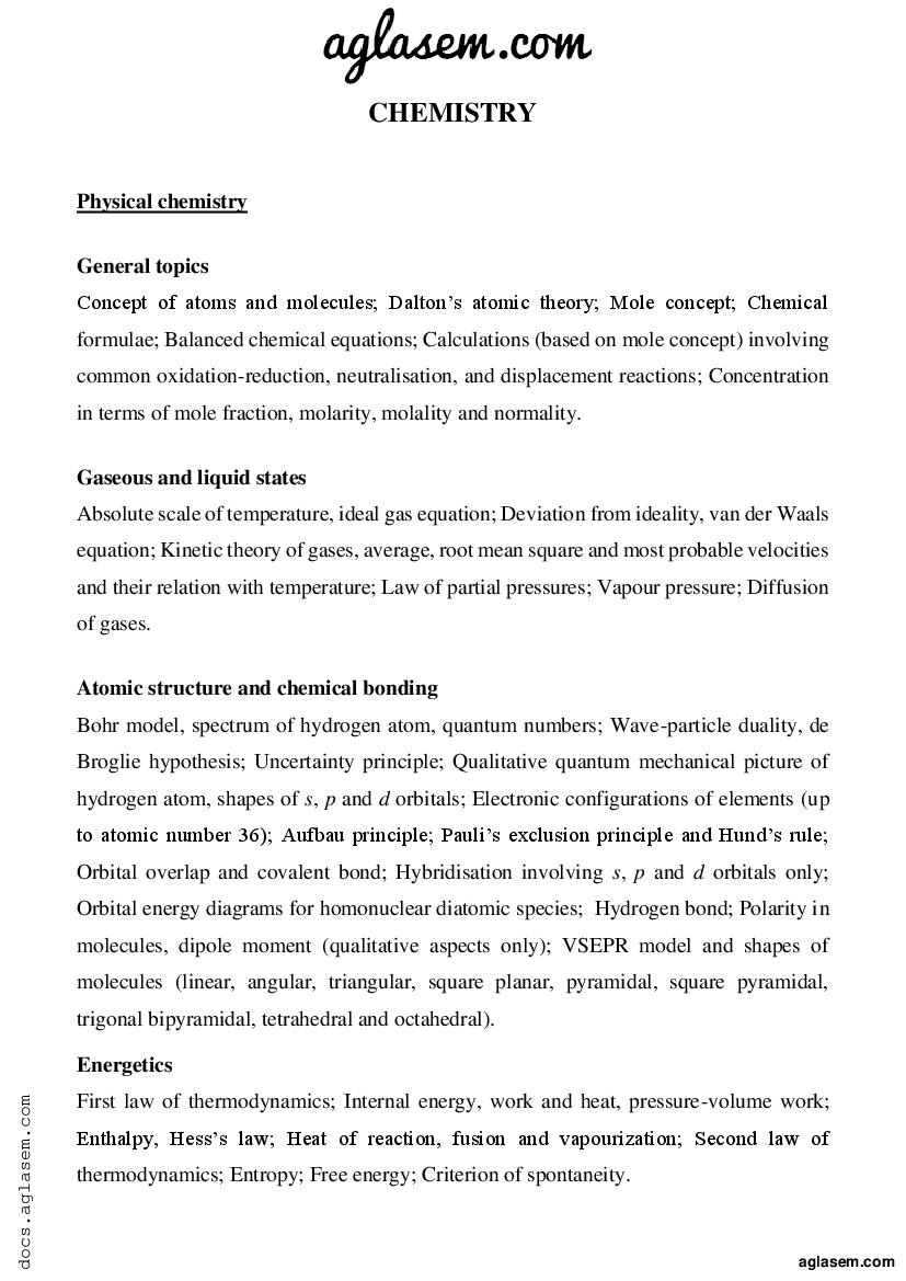 JEE Advanced 2022 Syllabus Chemistry - Page 1