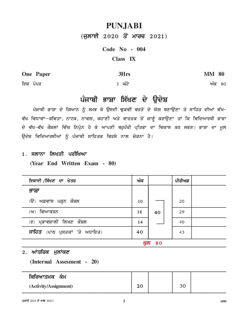 cbse-class-9-punjabi-syllabus-2020-21