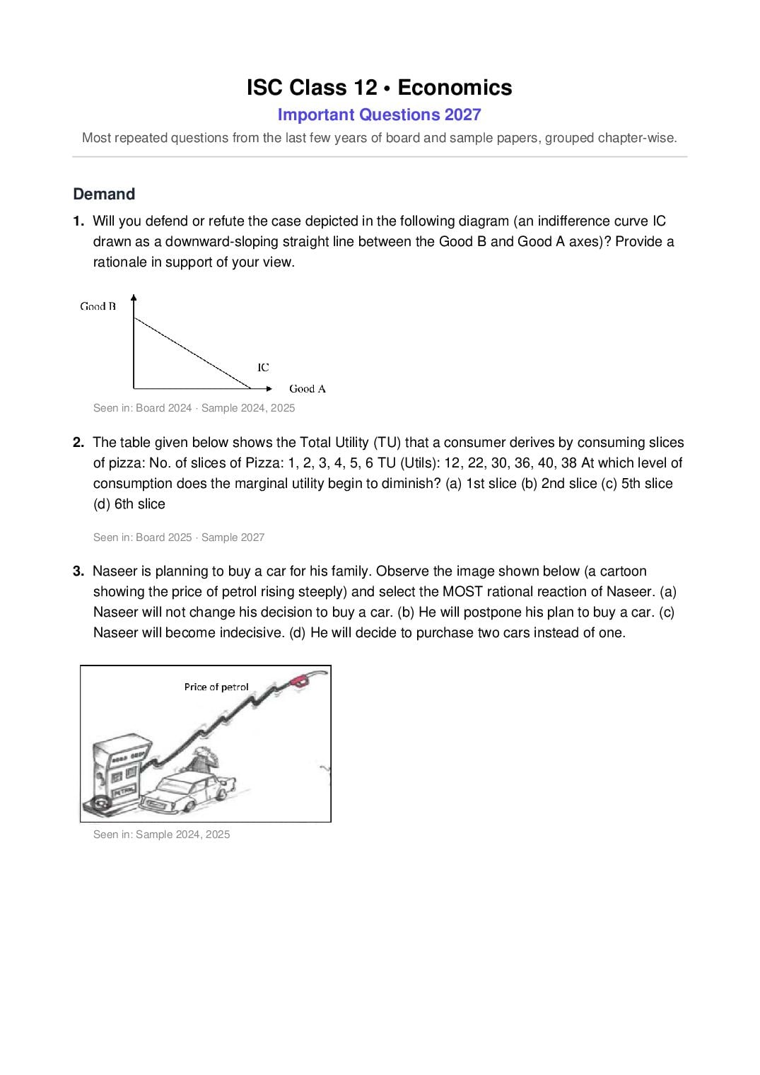 ISC Class 12 Important Questions 2027 Economics - Page 1 of 17