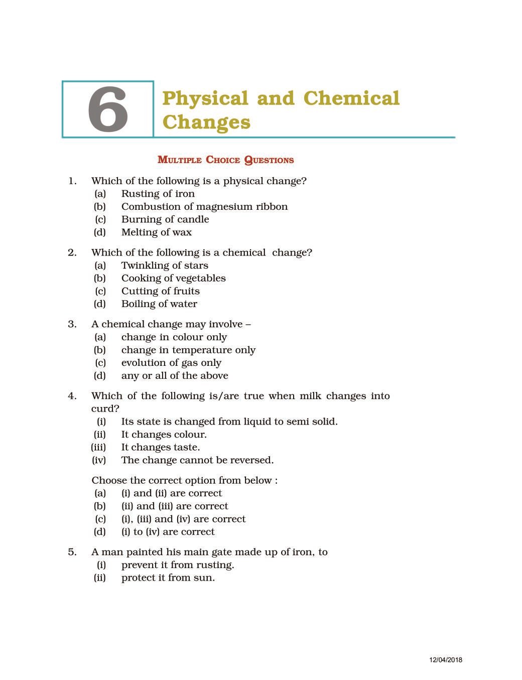 NCERT Exemplar Class 07 Science Unit 6 Physical and Chemical Changes - Page 1