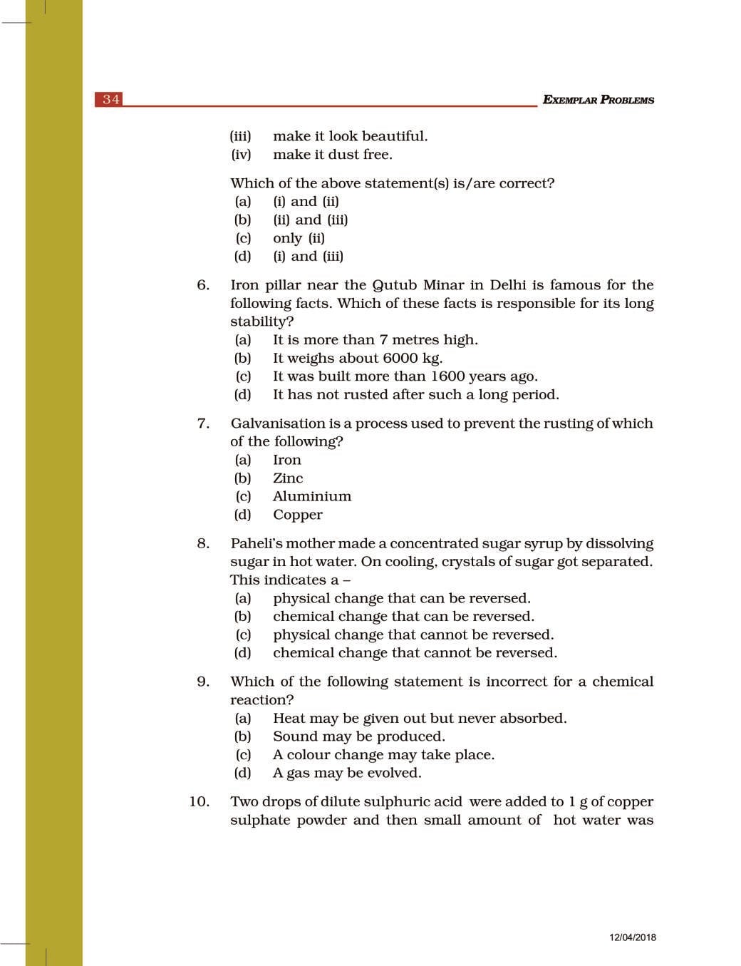 NCERT Exemplar Class 7 Science Unit 6 Physical and Chemical Changes