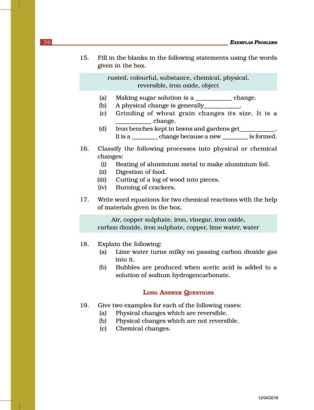 NCERT Exemplar Class 7 Science Unit 6 Physical and Chemical Changes