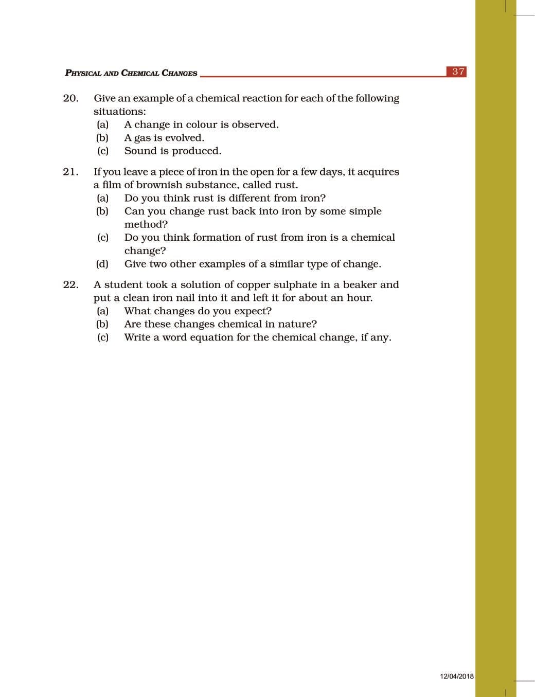 NCERT Exemplar Class 7 Science Unit 6 Physical and Chemical Changes