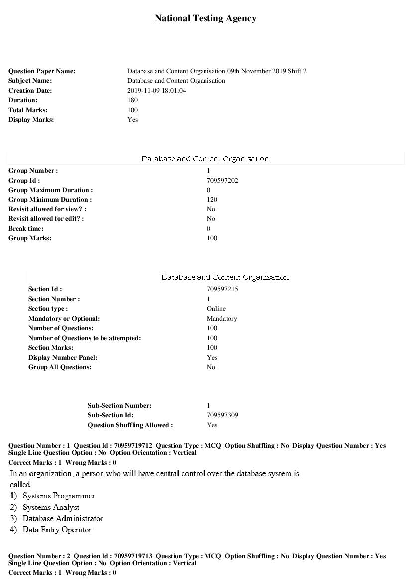 SWAYAM 2019 Question Paper Database and Content Organisation - Page 1 of 28