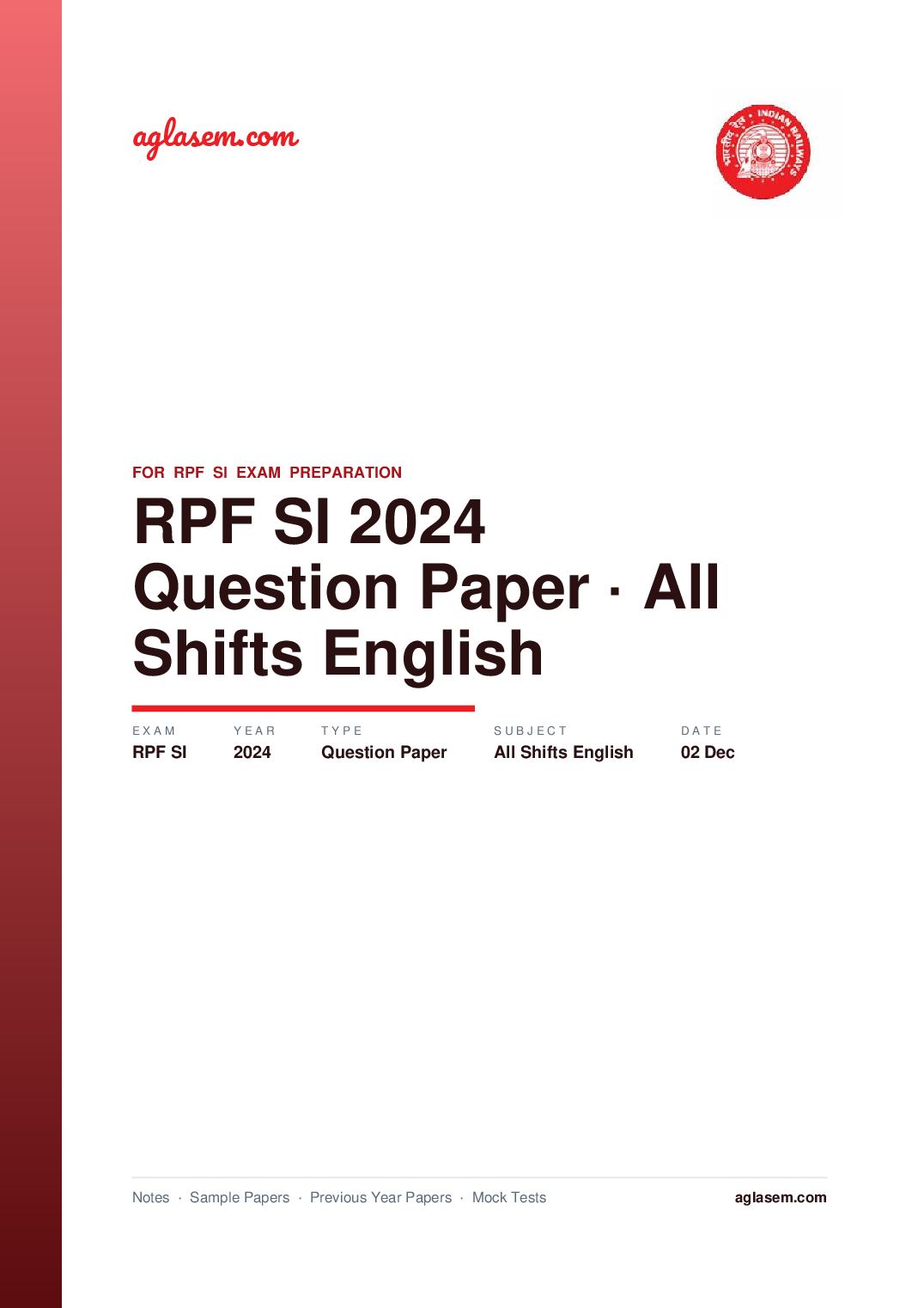 RPF SI 2024 Question Paper 02 Dec All Shifts (in English) - Page 1 of 50