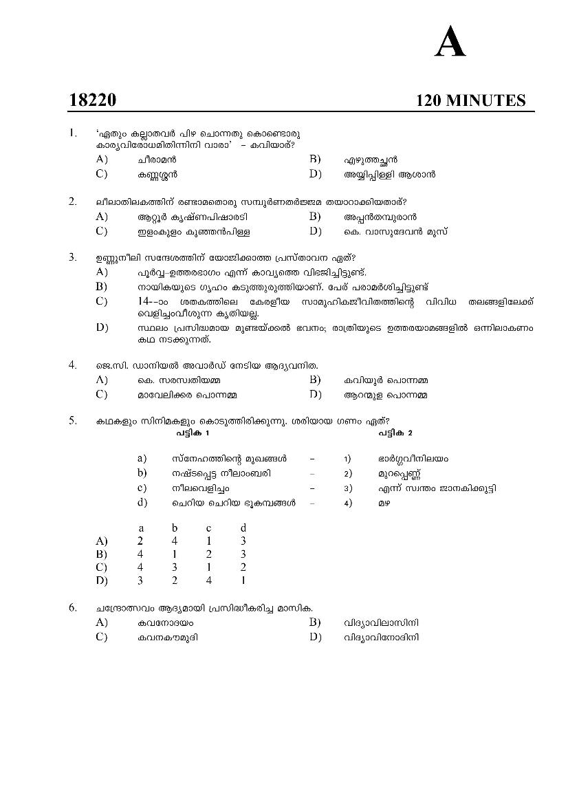 Kerala SET 2018 Feb Question Paper Malayalam - Page 1 of 15